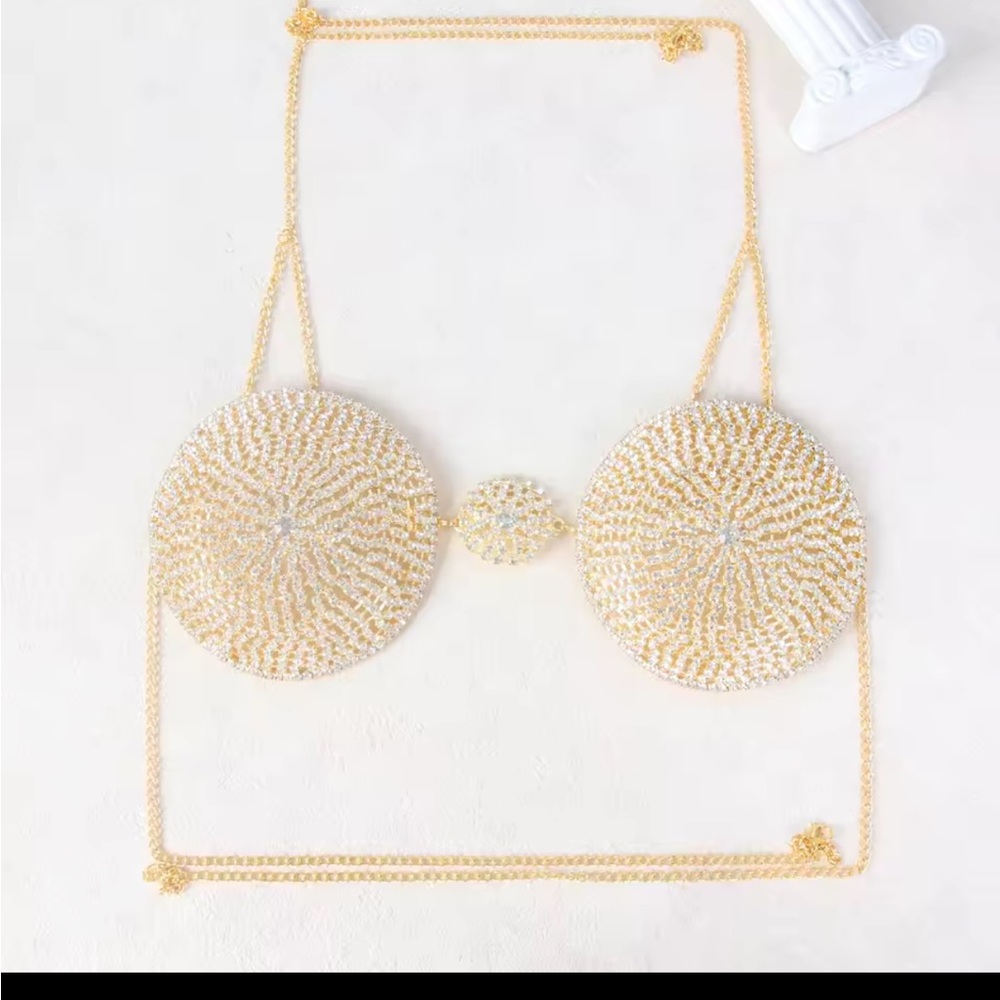 Gold Rhinestone Chain Bra